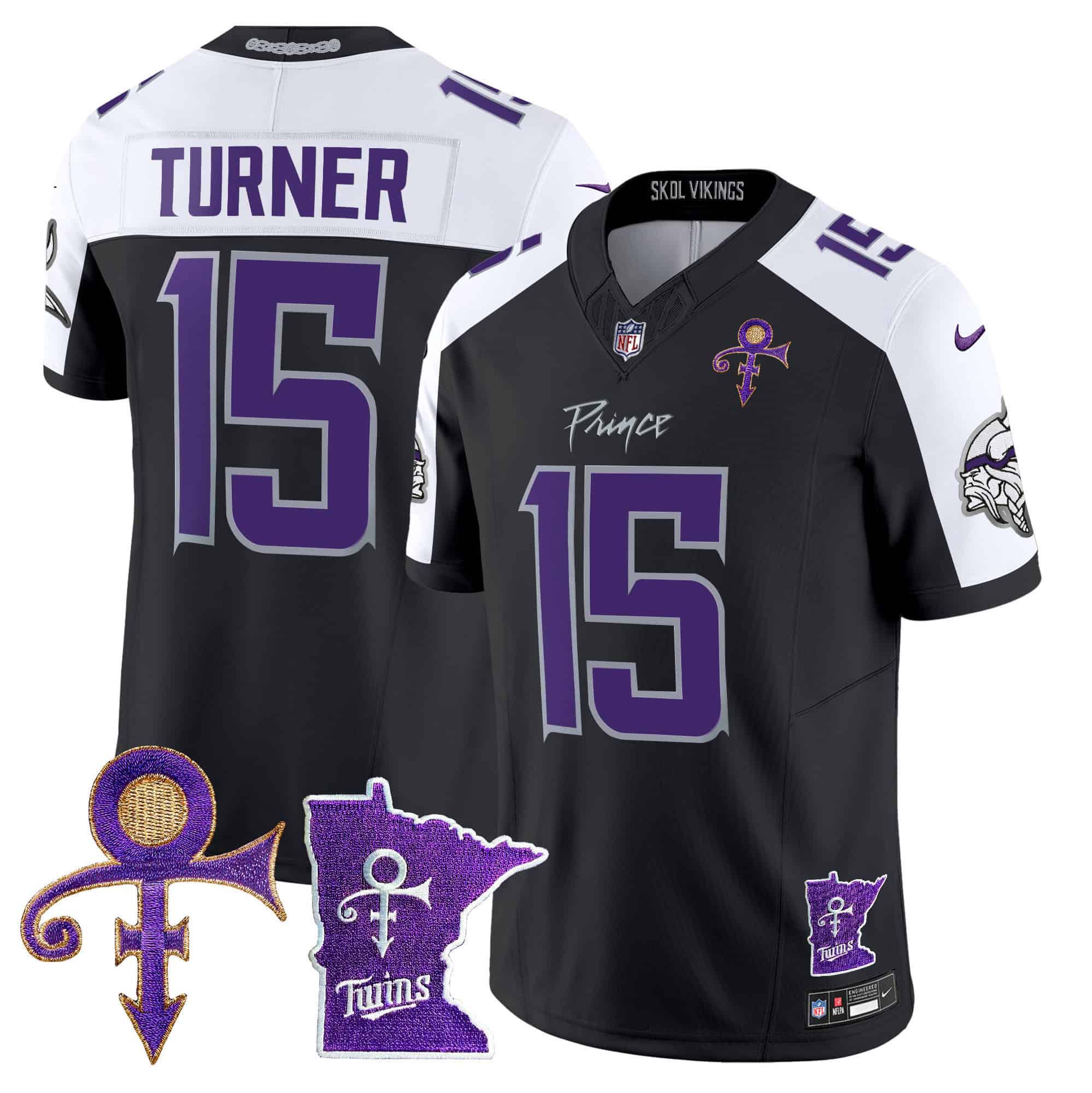 Men Minnesota Vikings #15 Turner Black 2024 Nike Prince Vapor Limited NFL Jersey